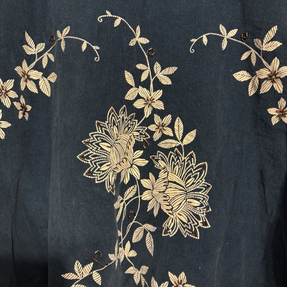 Talbots Womens Skirt Size 6P Teal Blue Corduroy Floral Beaded Embroidery - Picture 2 of 7